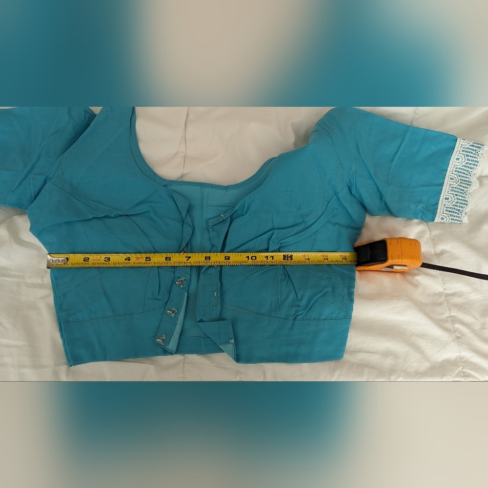 Solid Blue Lace Sari With Matching Blouse - image 2